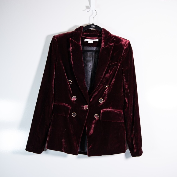 Veronica Beard Gaya Dickey Crushed Velvet Velour Double Breasted Jacket Merlot 2 - Picture 1 of 5